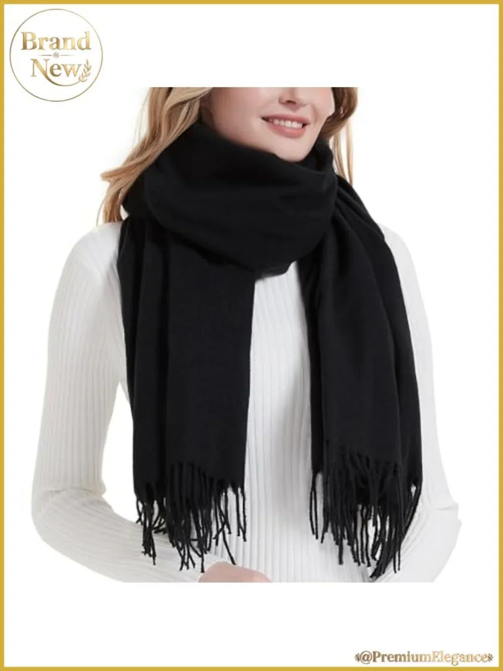 Oversized Winter Scarf with Tassels Soft Polyester Viscose Pashmina Shawl Wrap